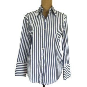 BR Classic Poplin Blue and White Striped Women's Button Down Shirt